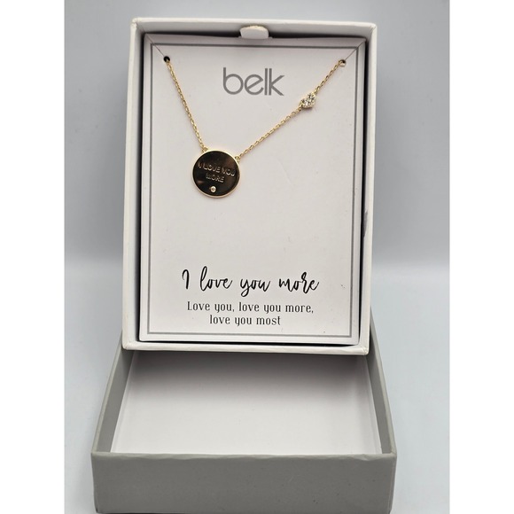 Belk Gold Tone "I Love You More" Pendant Necklace Sparkling Heart Charm - Picture 4 of 8